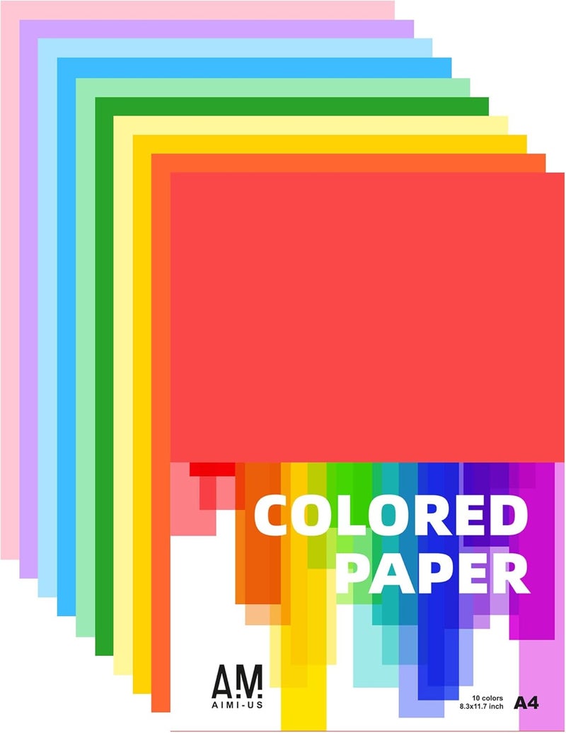 AiMi Assorted Colors Bulk for School Supplies A4 Copy Paper Construction Paper Classroom Supplies Elementary Great for Arts Painting Coloring Drawing Crafts (100) - Image 1